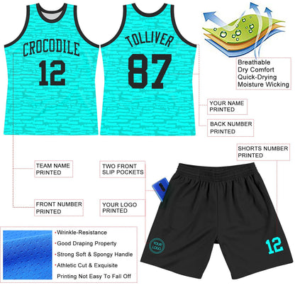 Custom Aqua Black Fragment Art Round Neck Sublimation Basketball Suit Jersey - Sky-Custom