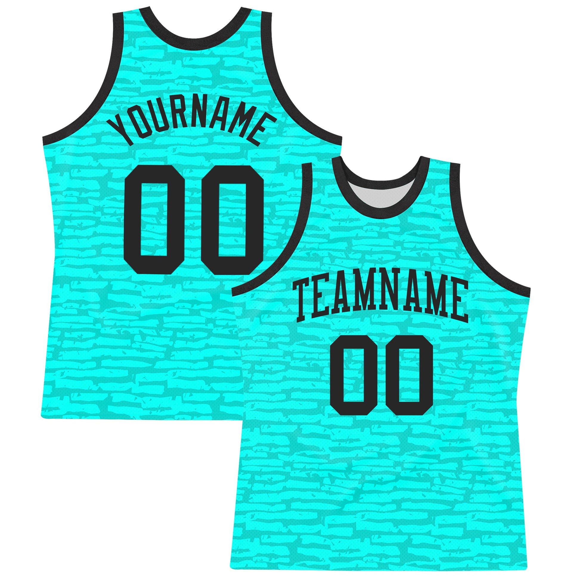 Custom Aqua Black Fragment Art Round Neck Sublimation Basketball Suit Jersey - Sky-Custom