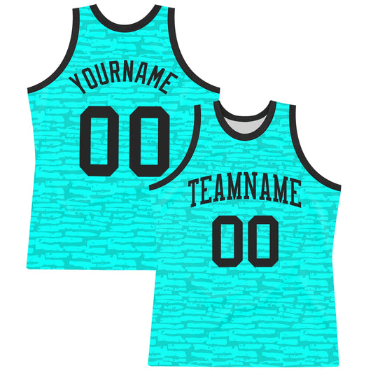 Custom Aqua Black Fragment Art Round Neck Sublimation Basketball Suit Jersey - Sky-Custom