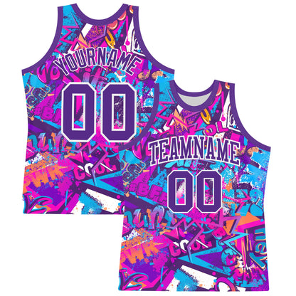Custom Graffiti Pattern Purple-White Splash Round Neck Sublimation Basketball Suit Jersey - Sky-Custom