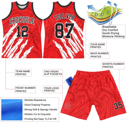 Custom Red Black-White Splash Round Neck Sublimation Basketball Suit Jersey - Sky-Custom