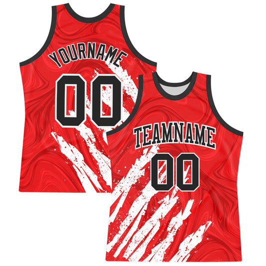 Custom Red Black-White Splash Round Neck Sublimation Basketball Suit Jersey - Sky-Custom