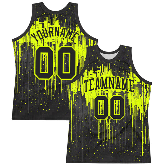 Custom Black Neon Green Dripping Splatter Art Round Neck Sublimation Basketball Suit Jersey - Sky-Custom
