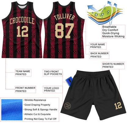 Custom Black Vegas Gold-Red Abstract Shape Round Neck Sublimation Basketball Suit Jersey - Sky-Custom