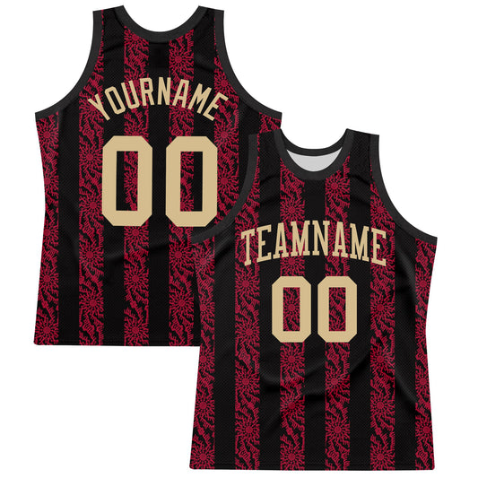 Custom Black Vegas Gold-Red Abstract Shape Round Neck Sublimation Basketball Suit Jersey - Sky-Custom