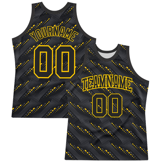 Custom Black Yellow Slant Lines Round Neck Sublimation Basketball Suit Jersey - Sky-Custom
