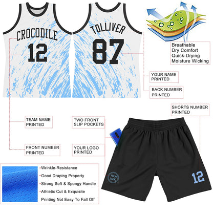 Custom White Black-Light Blue Splash Round Neck Sublimation Basketball Suit Jersey - Sky-Custom