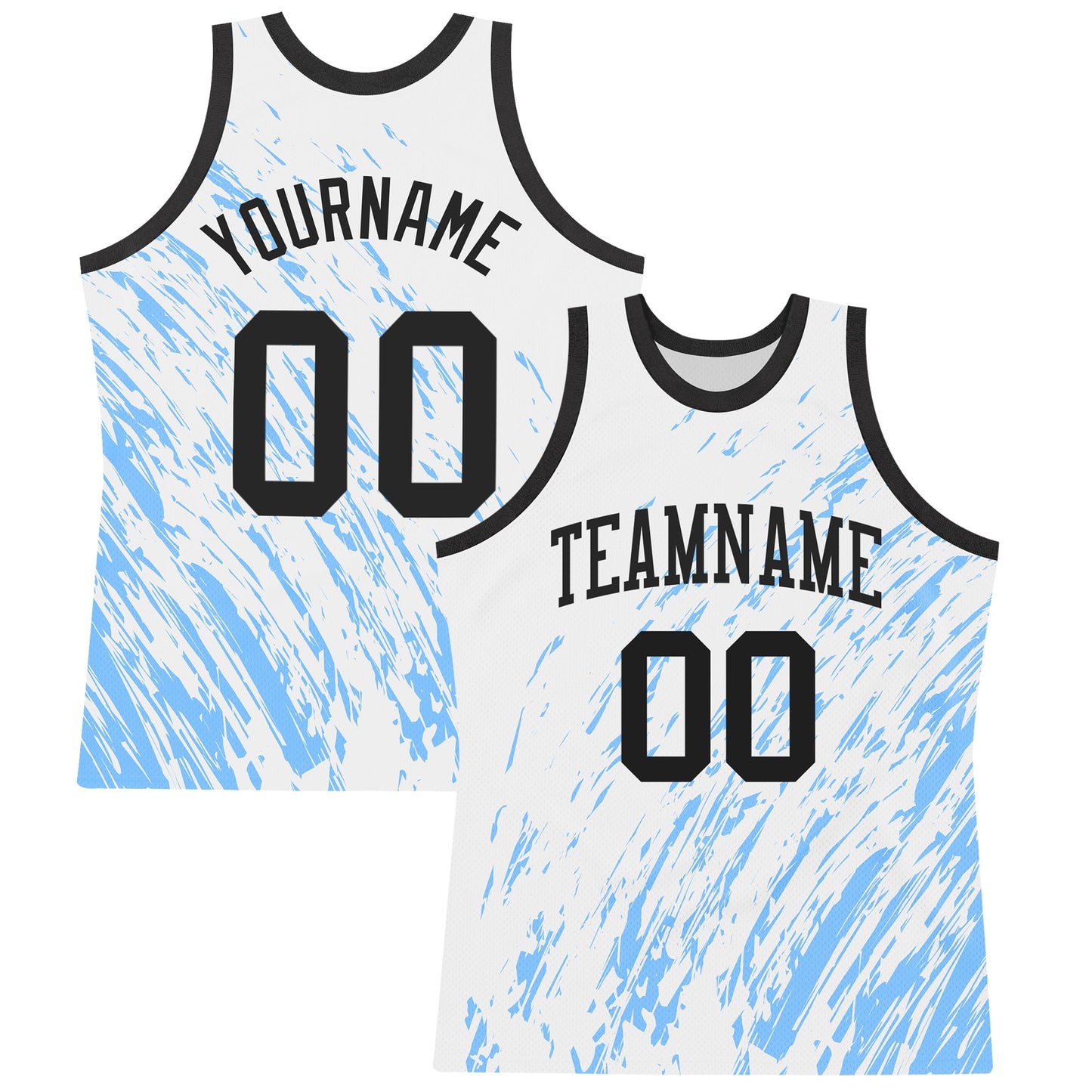 Custom White Black-Light Blue Splash Round Neck Sublimation Basketball Suit Jersey - Sky-Custom