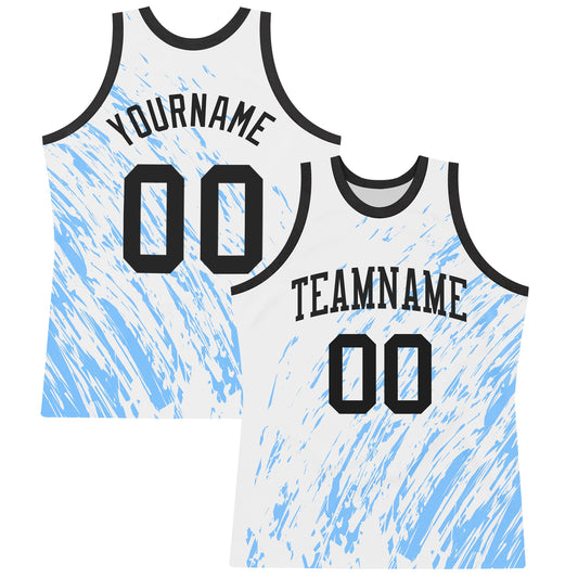 Custom White Black-Light Blue Splash Round Neck Sublimation Basketball Suit Jersey - Sky-Custom