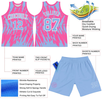 Custom Pink Light Blue-White Abstract Sharp Shape Fragment Art Round Neck Sublimation Basketball Suit Jersey - Sky-Custom