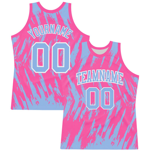 Custom Pink Light Blue-White Abstract Sharp Shape Fragment Art Round Neck Sublimation Basketball Suit Jersey - Sky-Custom