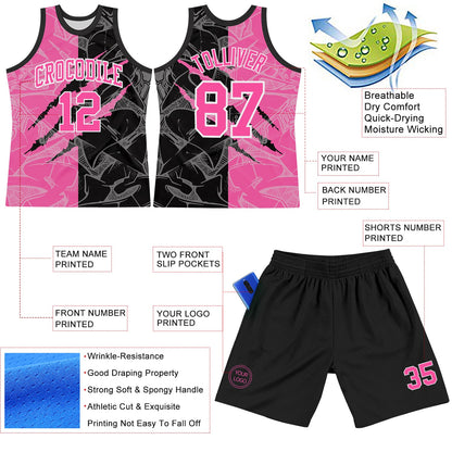 Custom Graffiti Pattern Pink Black-White Scratch Round Neck Sublimation Basketball Suit Jersey - Sky-Custom