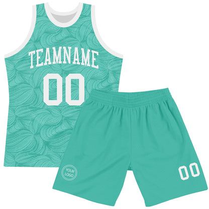 Custom Aqua White Fluid Art Round Neck Sublimation Basketball Suit Jersey - Sky-Custom