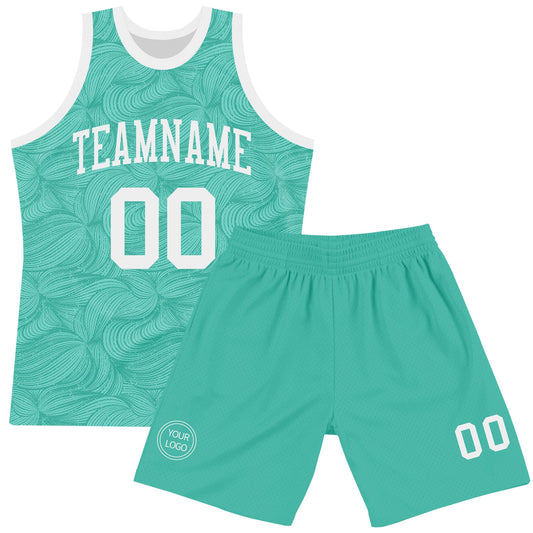 Custom Aqua White Fluid Art Round Neck Sublimation Basketball Suit Jersey - Sky-Custom
