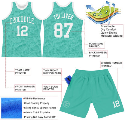 Custom Aqua White Fluid Art Round Neck Sublimation Basketball Suit Jersey - Sky-Custom