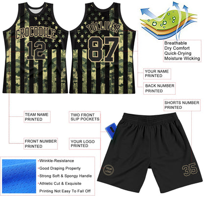 Custom Camo Black-Vegas Gold American Flag Round Neck Sublimation Salute To Service Basketball Suit Jersey - Sky-Custom