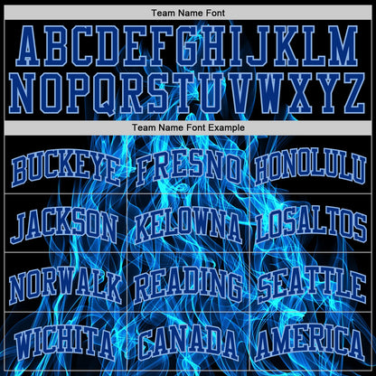 Custom Black Royal-Light Blue Flame Round Neck Sublimation Basketball Suit Jersey - Sky-Custom