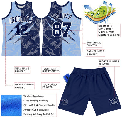 Custom Graffiti Pattern Navy Light Blue-White Scratch Round Neck Sublimation Basketball Suit Jersey - Sky-Custom