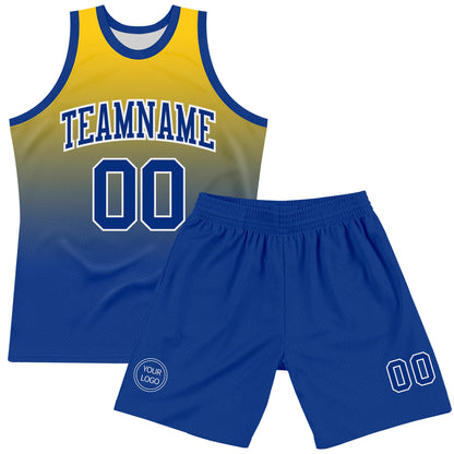 Custom Yellow Royal-White Fade Fashion Round Neck Sublimation Basketball Suit Jersey - Sky-Custom