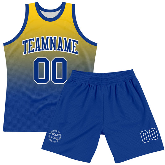 Custom Yellow Royal-White Fade Fashion Round Neck Sublimation Basketball Suit Jersey - Sky-Custom