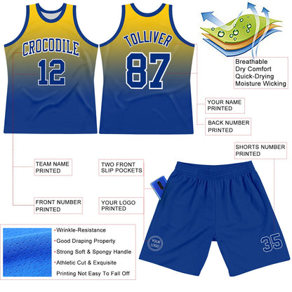 Custom Yellow Royal-White Fade Fashion Round Neck Sublimation Basketball Suit Jersey - Sky-Custom