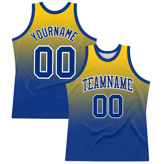 Custom Yellow Royal-White Fade Fashion Round Neck Sublimation Basketball Suit Jersey - Sky-Custom
