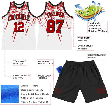 Custom White Red-Black Splash Round Neck Sublimation Basketball Suit Jersey - Sky-Custom