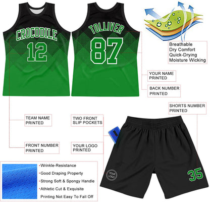 Custom Black Grass Green-White Gradient Square Shapes Round Neck Sublimation Basketball Suit Jersey - Sky-Custom