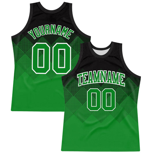 Custom Black Grass Green-White Gradient Square Shapes Round Neck Sublimation Basketball Suit Jersey - Sky-Custom