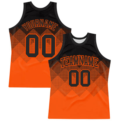 Custom Black Orange Gradient Square Shapes Round Neck Sublimation Basketball Suit Jersey - Sky-Custom