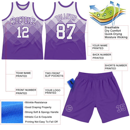 Custom White Purple Gradient Square Shapes Round Neck Sublimation Basketball Suit Jersey - Sky-Custom