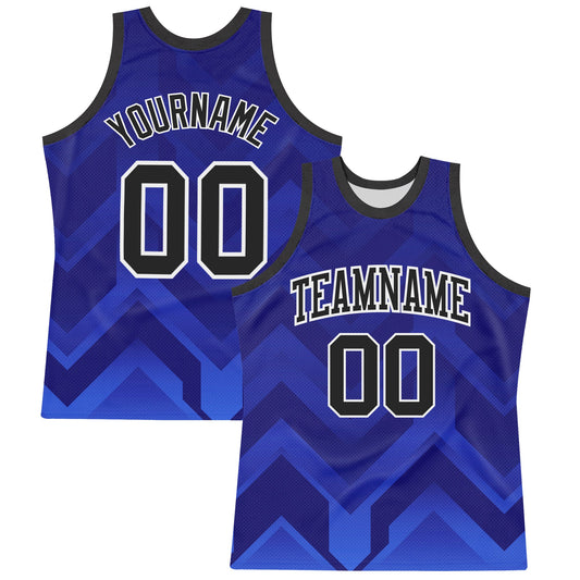 Custom Dark Purple Black Royal-White Geometric Shape Round Neck Sublimation Basketball Suit Jersey - Sky-Custom