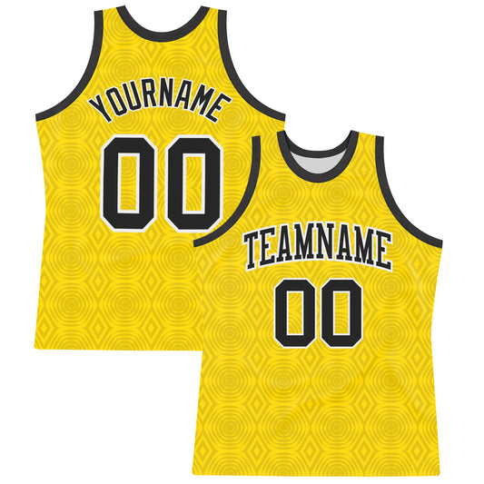 Custom Gold Black-White Geometric Shape Round Neck Sublimation Basketball Suit Jersey - Sky-Custom