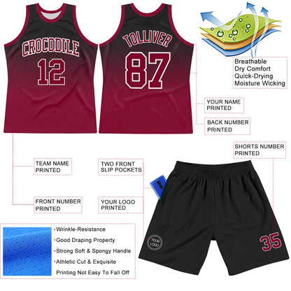 Custom Black Crimson-White Fade Fashion Round Neck Sublimation Basketball Suit Jersey - Sky-Custom
