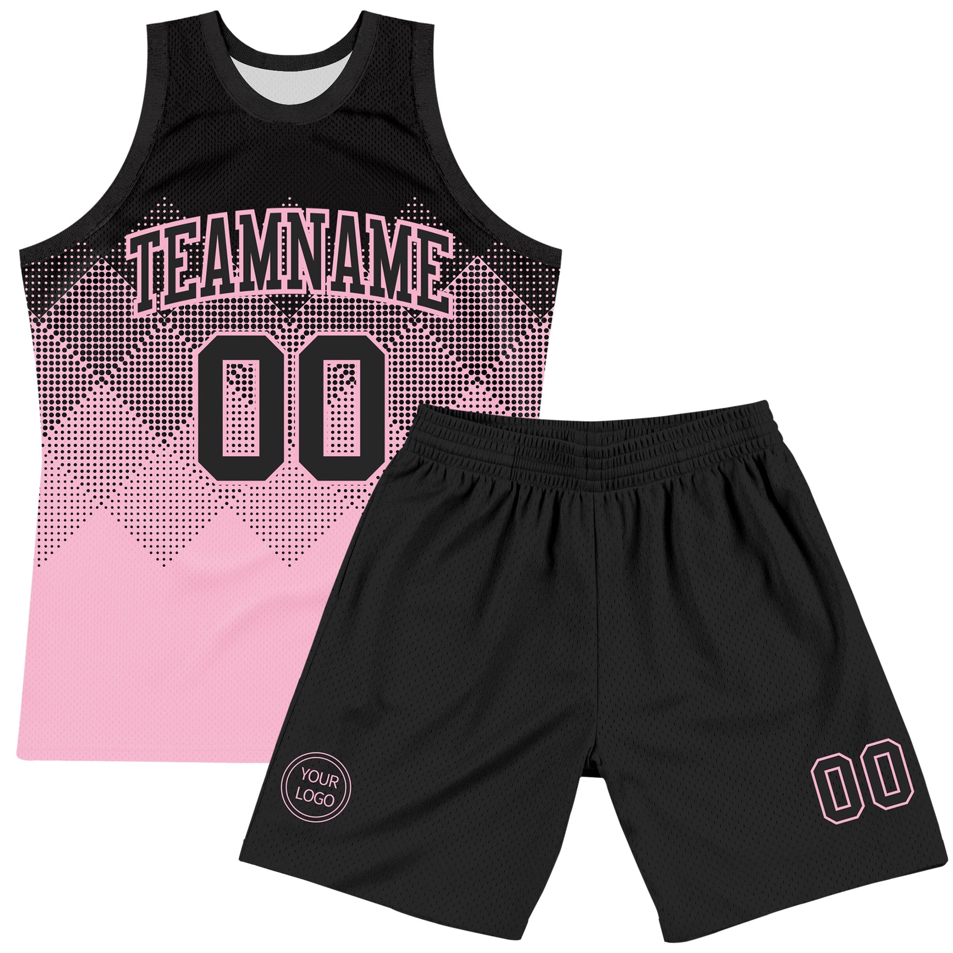Custom Black Light Pink Gradient Square Shapes Round Neck Sublimation Basketball Suit Jersey - Sky-Custom