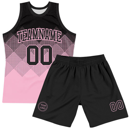 Custom Black Light Pink Gradient Square Shapes Round Neck Sublimation Basketball Suit Jersey - Sky-Custom