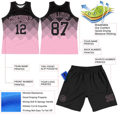 Custom Black Light Pink Gradient Square Shapes Round Neck Sublimation Basketball Suit Jersey - Sky-Custom