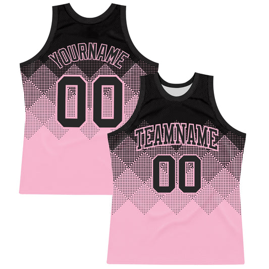 Custom Black Light Pink Gradient Square Shapes Round Neck Sublimation Basketball Suit Jersey - Sky-Custom