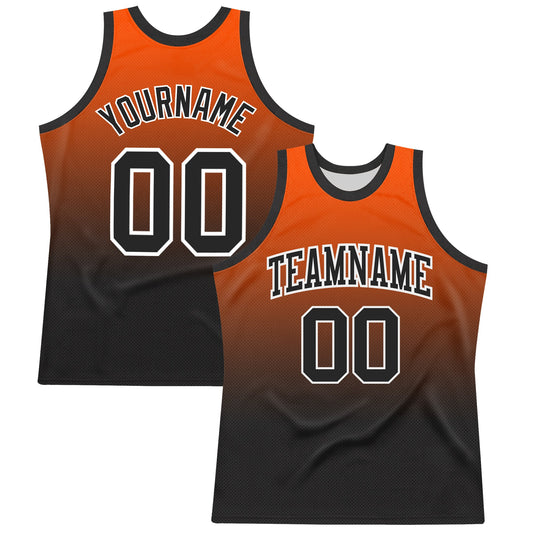 Custom Orange Black-White Gradient Square Shapes Round Neck Sublimation Basketball Suit Jersey - Sky-Custom
