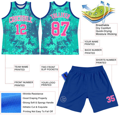 Custom Teal Pink Royal-White Splash Round Neck Sublimation Basketball Suit Jersey - Sky-Custom