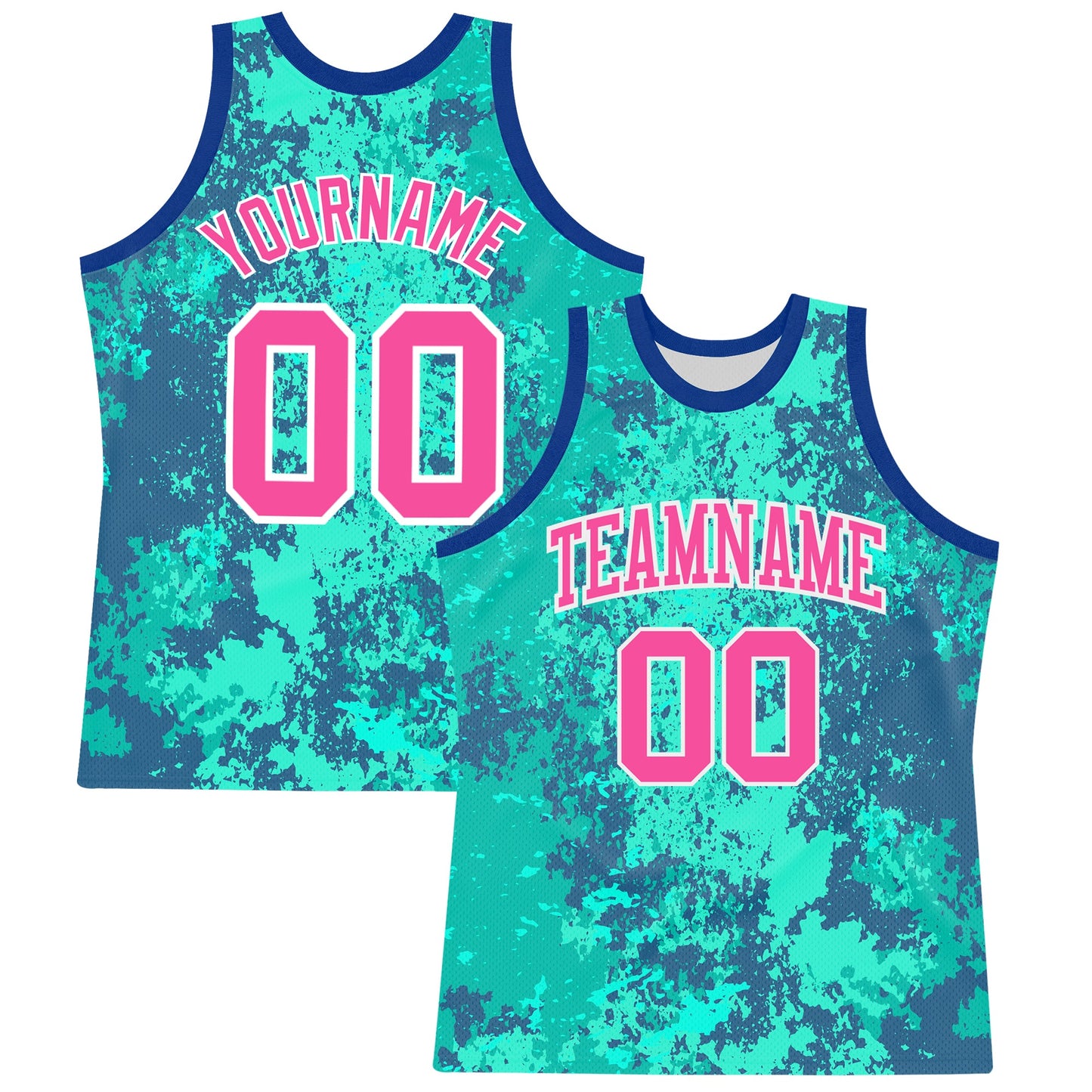Custom Teal Pink Royal-White Splash Round Neck Sublimation Basketball Suit Jersey - Sky-Custom
