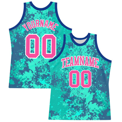 Custom Teal Pink Royal-White Splash Round Neck Sublimation Basketball Suit Jersey - Sky-Custom