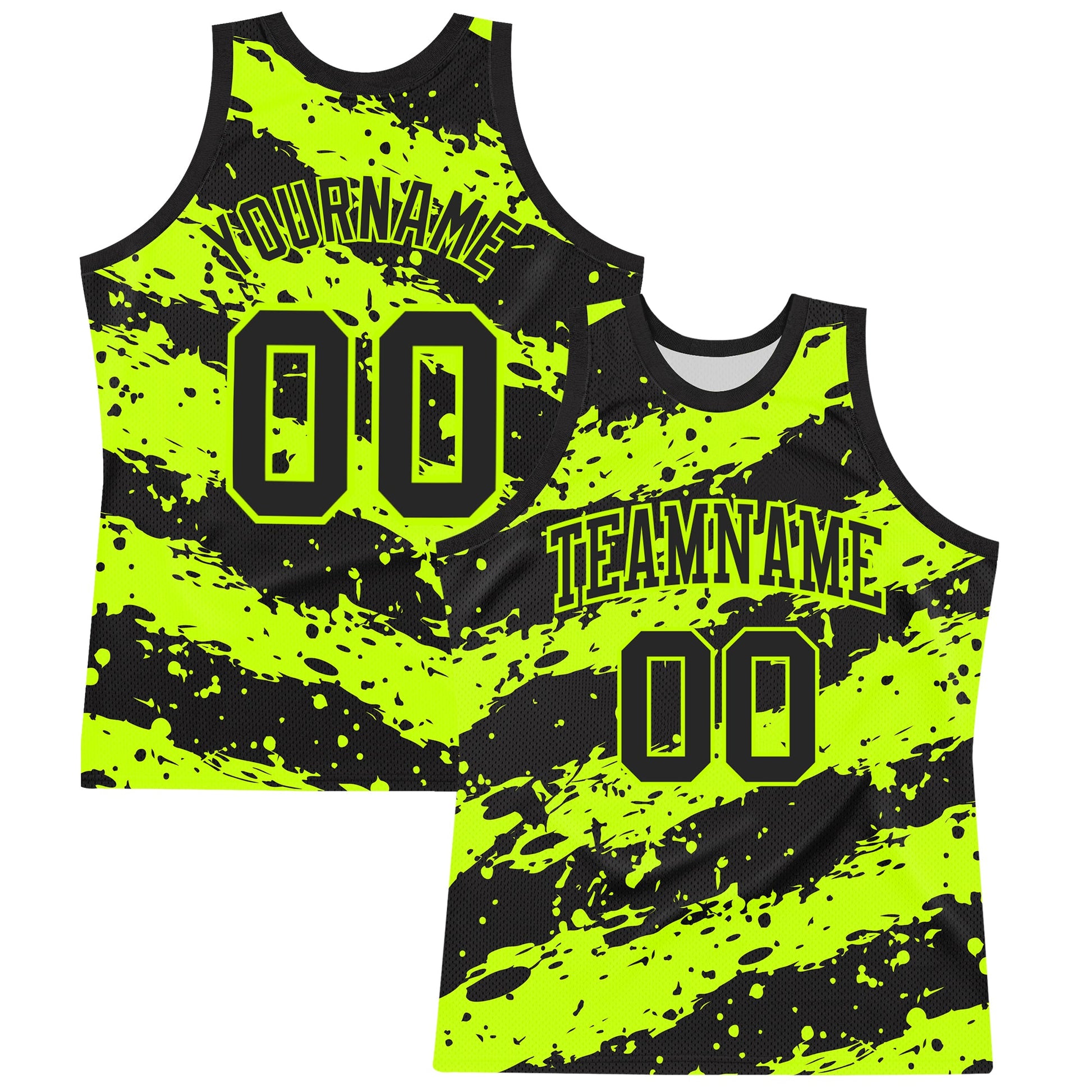 Custom Black Neon Green Splash Round Neck Sublimation Basketball Suit Jersey - Sky-Custom