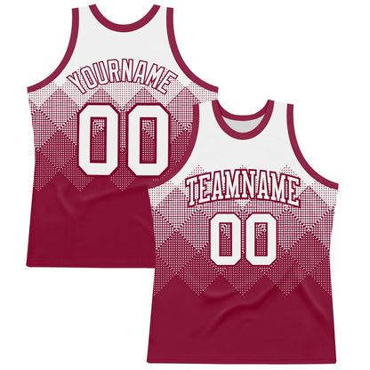 Custom White Maroon Gradient Square Shapes Round Neck Sublimation Basketball Suit Jersey - Sky-Custom