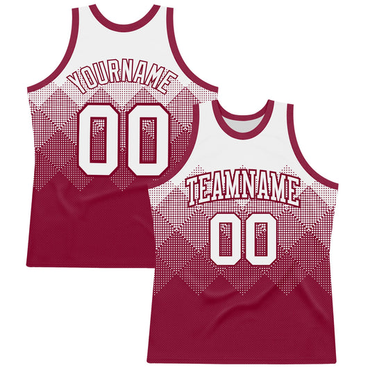 Custom White Maroon Gradient Square Shapes Round Neck Sublimation Basketball Suit Jersey - Sky-Custom