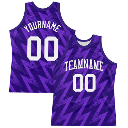 Custom Purple White Zigzag Shape Round Neck Sublimation Basketball Suit Jersey - Sky-Custom