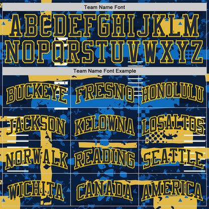 Custom Navy Yellow Abstract Shape Fragment Art Round Neck Sublimation Basketball Suit Jersey - Sky-Custom