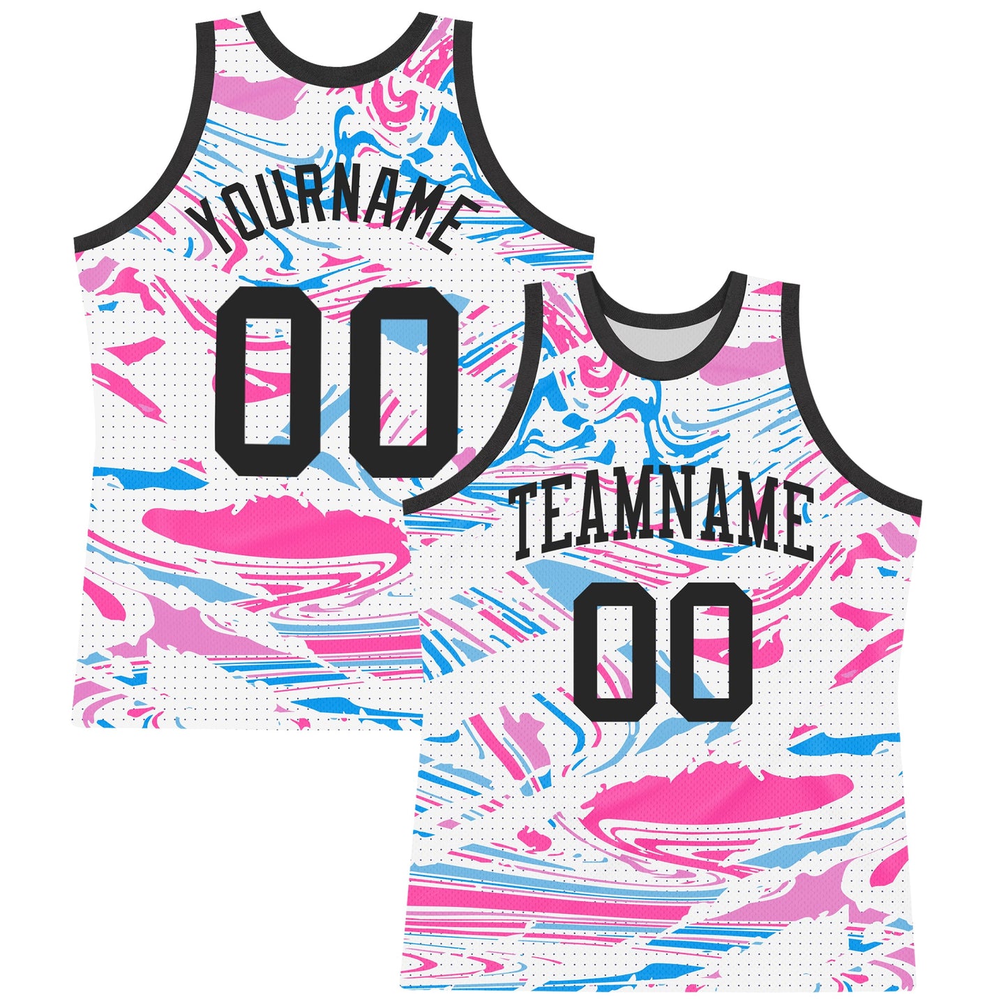 Custom Figure Black Pink-Light Blue Fluid Art Round Neck Sublimation Basketball Suit Jersey - Sky-Custom