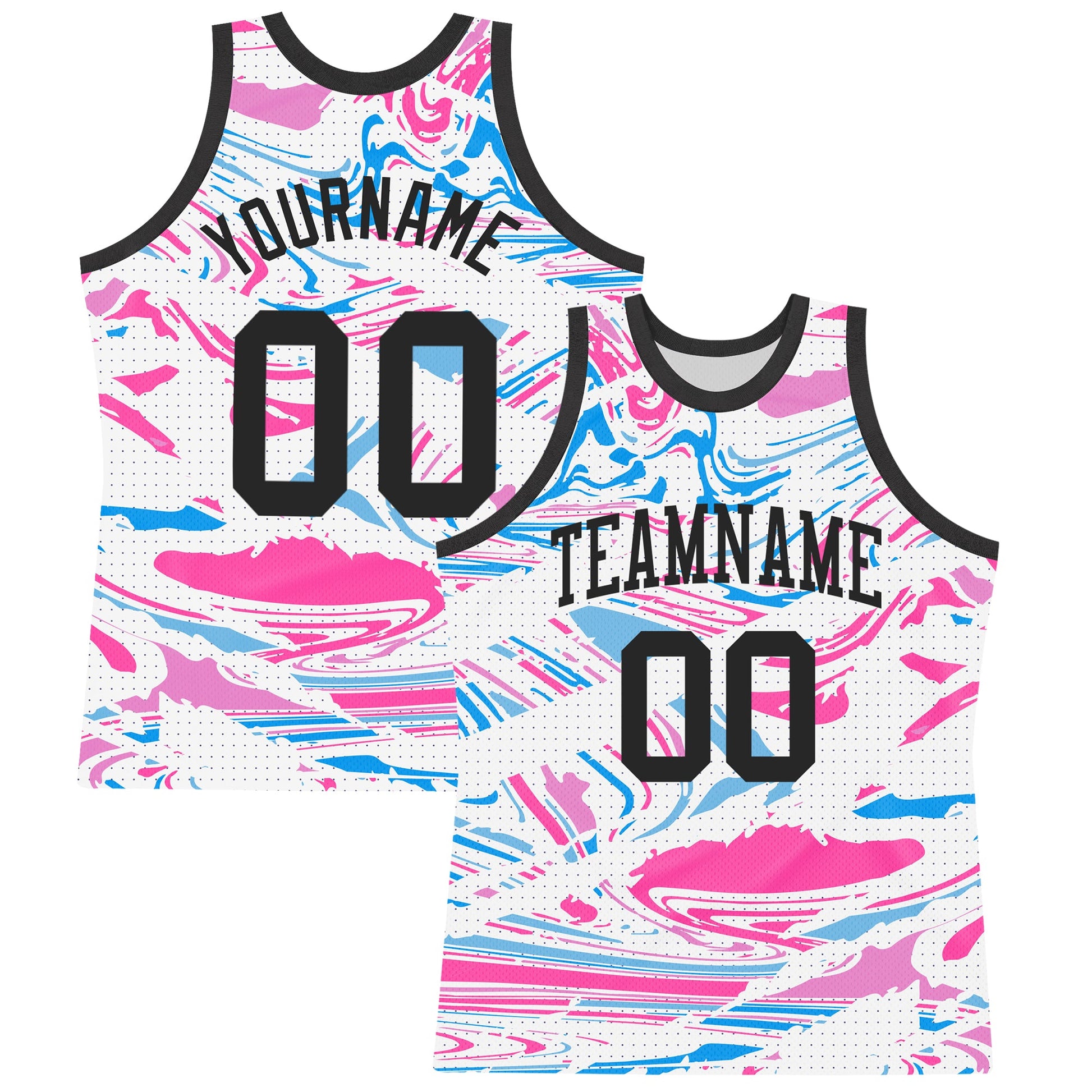 Custom Figure Black Pink-Light Blue Fluid Art Round Neck Sublimation Basketball Suit Jersey - Sky-Custom