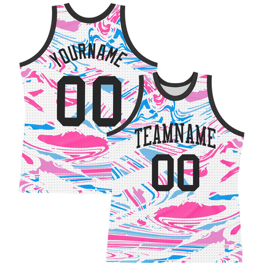Custom Figure Black Pink-Light Blue Fluid Art Round Neck Sublimation Basketball Suit Jersey - Sky-Custom